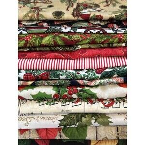 Christmas Holiday Fabric Lot Quilting Crafts Sewing Art Project Cotton Prints